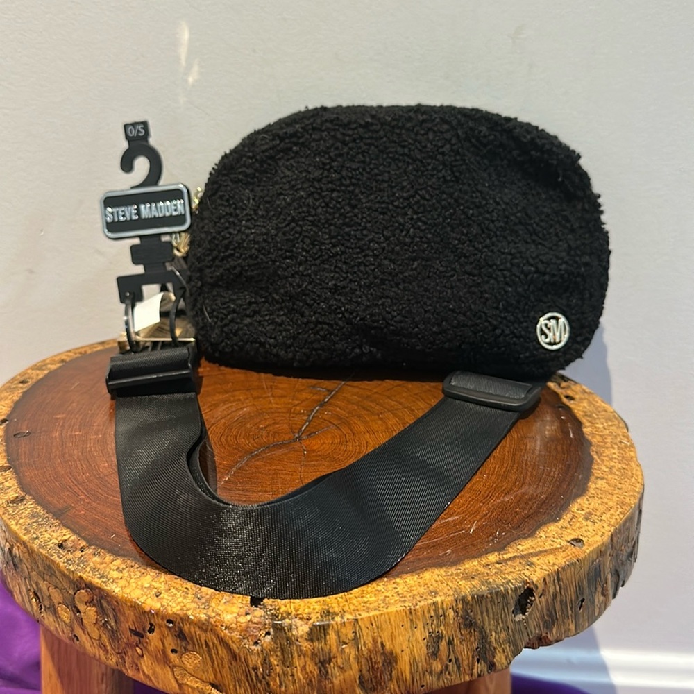 Steve Madden NEW Black Sherpa Teddy Bear Belt Bag/Crossbody